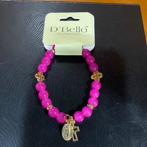 First Holy Communion Cross (Faith) Charm Stretch Pink Pearl Bracelet